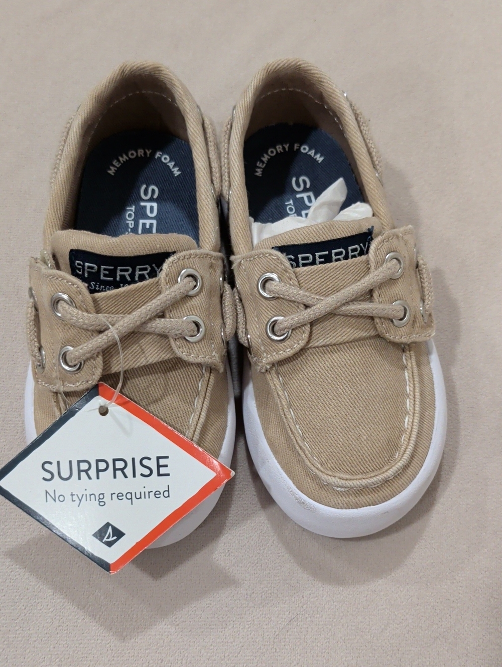 Sperry Kids Tan Canvas No-Tie Boat Shoes